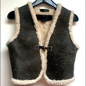 TRUE RELIGION Brown Shearling Leather Vest/Size S/Cropped